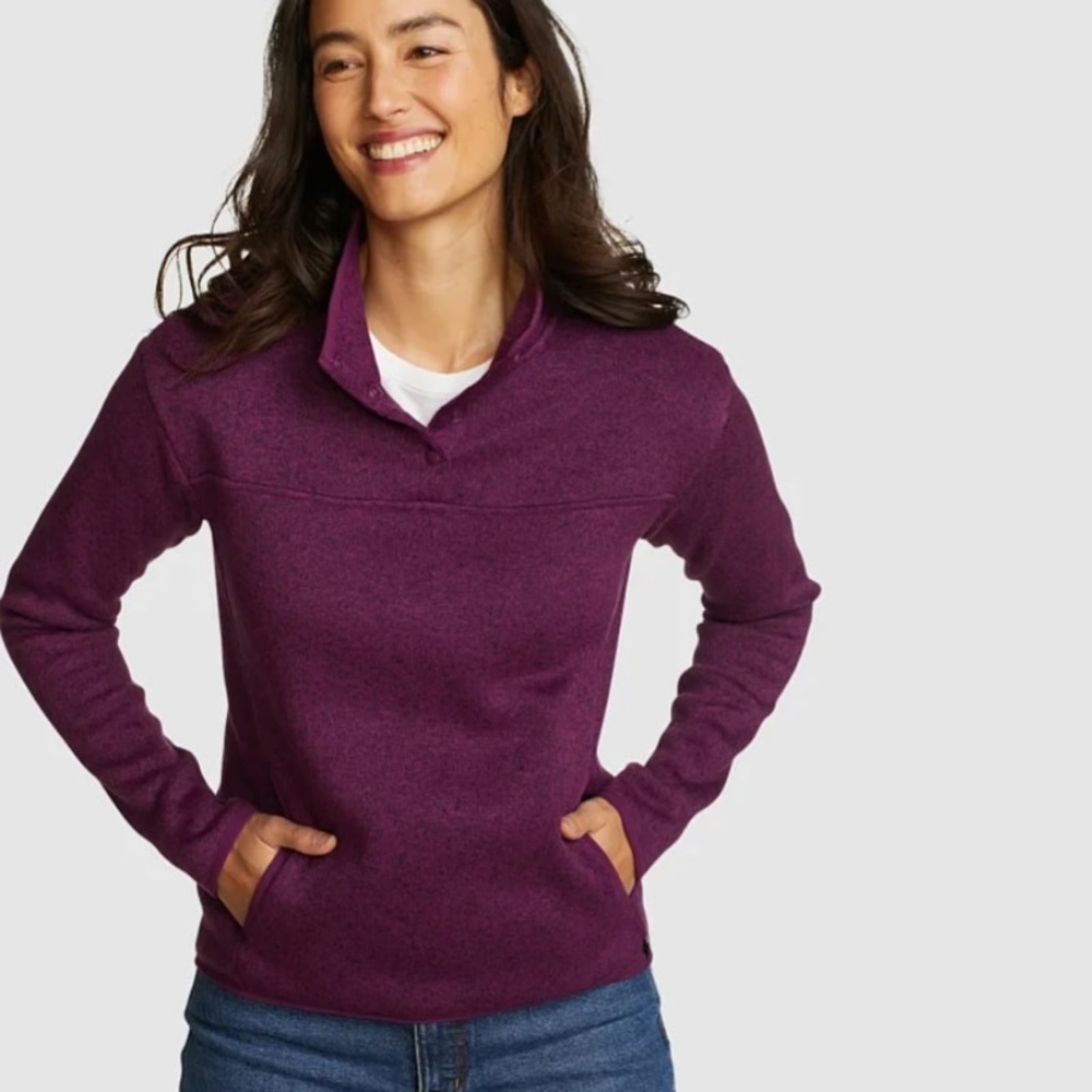 Eddie Bauer Women’s Burgundy Snap-Neck Fleece Pullover – Size S